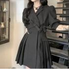 Short-sleeve Double-breasted Blazer Dress Black - One Size