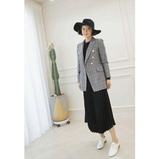 Band-waist Long Accordion-pleat Skirt