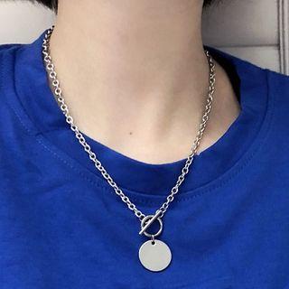 Stainless Steel Disc Pendant Necklace Silver - One Size
