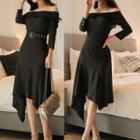 Off-shoulder Hanky-hem Midi Dress
