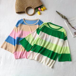 Cable Knit Long-sleeve Color Block Sweater