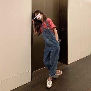 Mouse Print Short-sleeve T-shirt / Denim Jumper Pants