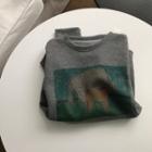 Round-neck Animal Print Sweatshirt Dark Gray - One Size