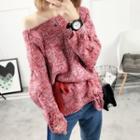 Tie-waist Distressed Cable-knit Sweater