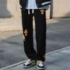 Cross Embroidered Straight Cut Pants