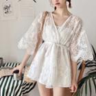 Set: 3/4-sleeve Lace Playsuit + Bandeau Top White - One Size