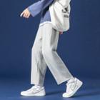 Plain Drawstring-waist Straight-cut Cropped Sweatpants