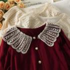 Lace-collar Button-up Knit Top In 5 Colors