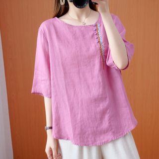 Elbow-sleeve Embellished Blouse