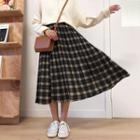Gingham Pleated A-line Skirt Black - One Size