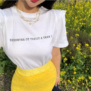 Frill-shoulder Lettering T-shirt