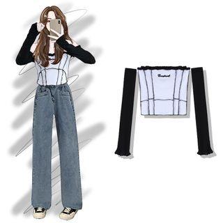 Off Shoulder Two Tone Striped Ruffle Top
