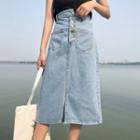 Front Slit Midi A-line Knit Skirt