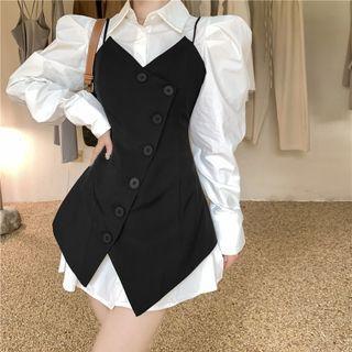 Puff-sleeve Blouse / Plain Vest