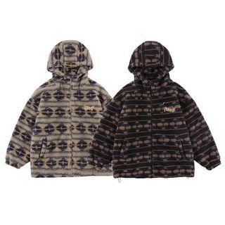Pattern Fleece Hooded Zip Jacket