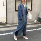 Long Sleeve V-neck Dress Blue - One Size
