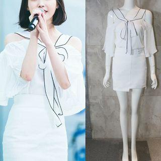 Off-shoulder Chiffon Blouse / Pencil Skirt