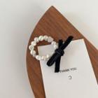 Bow Faux Pearl Ring White & Black - One Size