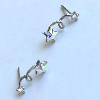 925 Sterling Silver Rhinestone Star Swirl Earring 1 Pair - Silver - One Size