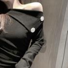 One-shoulder Button Detail Long-sleeve Top As Shown In Figure - One Size