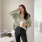 Drop-shoulder Woolen Faux-fur Top
