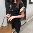 Contrast Frill-sleeve T-shirt