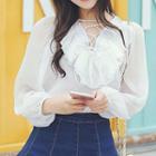 Strappy Front Long Sleeve Chiffon Blouse