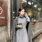 Plain Turtle-neck Slim-fit Long-sleeve Dress With Belt