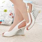 Transparent Panel Peep-toe Wedge Heel Slingback Sandals
