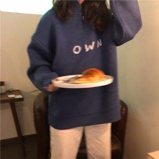 Lettering Half Zip Long-sleeve Sweater