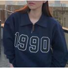 Long-sleeve Lapel Print Zip Sweatshirt