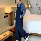 Knit Long-sleeve Top + Plain Jumper Pants - Set Of 2