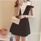 Cold-shoulder Two-tone Mini A-line Dress