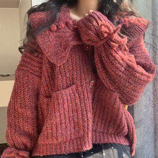 Collared Cardigan Light Red - One Size