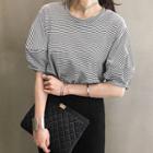 Balloon-sleeve Stripe T-shirt