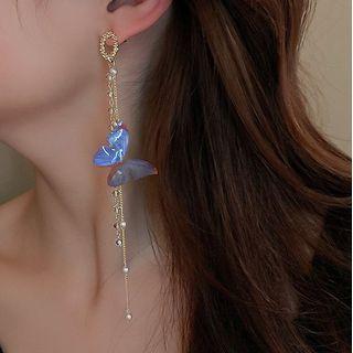Asymmetrical Faux Pearl Butterfly Drop Earring 1 Pair - Blue - One Size