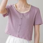 Short-sleeve Square Neck Button-up T-shirt