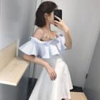 Striped Ruffled Off-shoulder A-line Dress