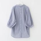 Buttoned Back Striped 3/4-sleeve Blouse