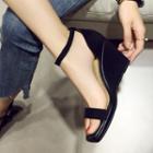 Genuine Leather Wedge Ankle-strap Sandals