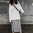 Plain Pullover / Split Hem Midi H-line Skirt