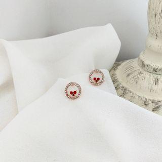 Rhinestone Heart Hoop Earring 1 Pair - Earring - Silver & Red - One Size