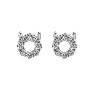 925 Sterling Silver Devil Horn Rhinestone Mini Hoop Earring 1 Pair - One Size