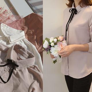 Layered-collar Tie-neck Blouse