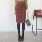Slit-front Melange Pencil Skirt