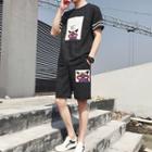 Set: Cat Print Short Sleeve T-shirt + Shorts
