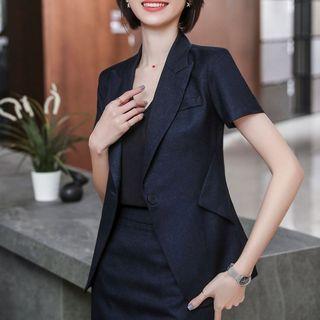 Spaghetti Strap Top / Short-sleeve Patterned Blazer / Pencil Skirt / Dress Pants