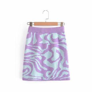Patterned Knit Mini Pencil Skirt