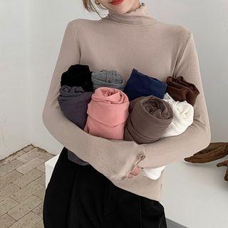 Frill-trim High Neck Long Sleeve Plain Top