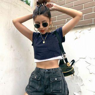 Sleeveless Mock Two-piece Cropped T-shirt